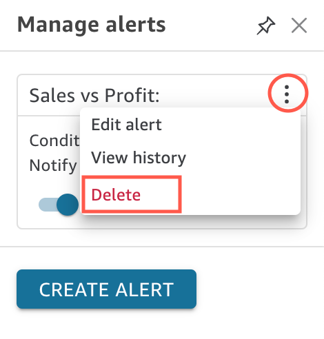 
					        Delete a threshold alert from the Manage alerts menu.
					    