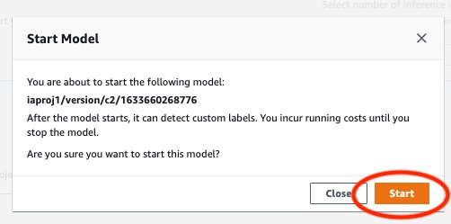 Start model dialog box with Start button.