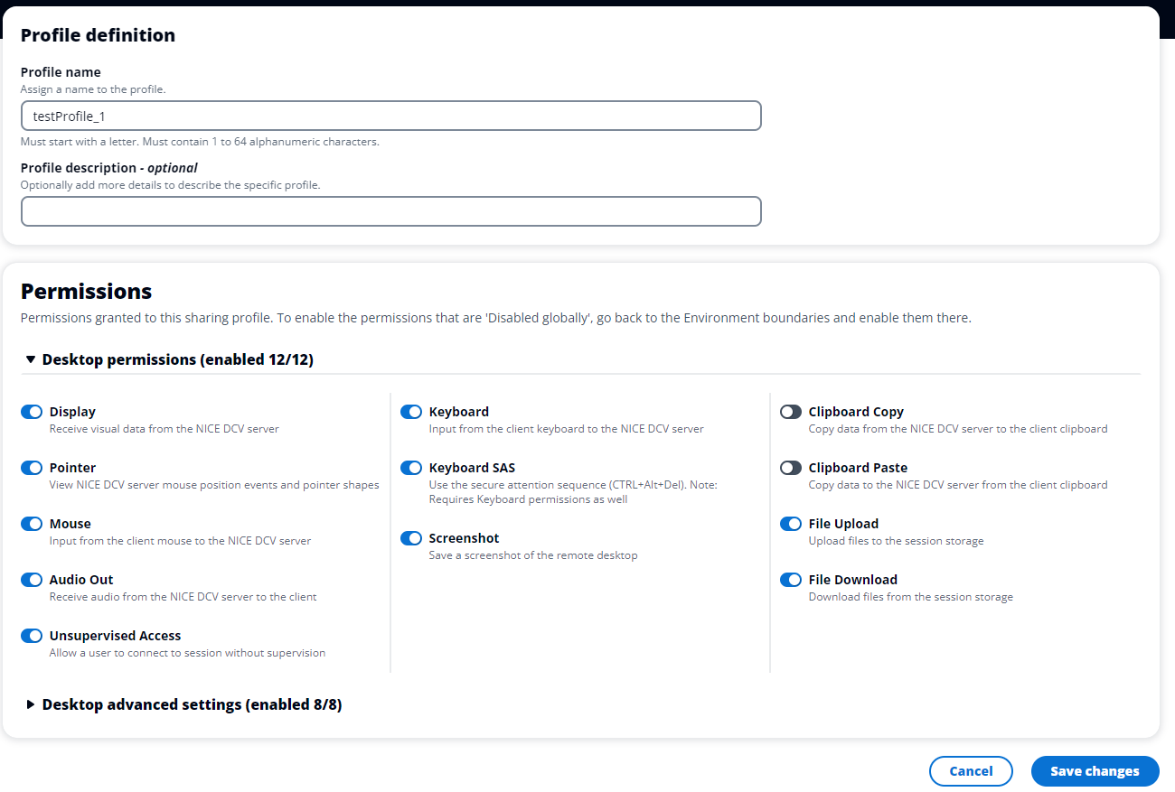 profile definition and permissions for testProfile_1