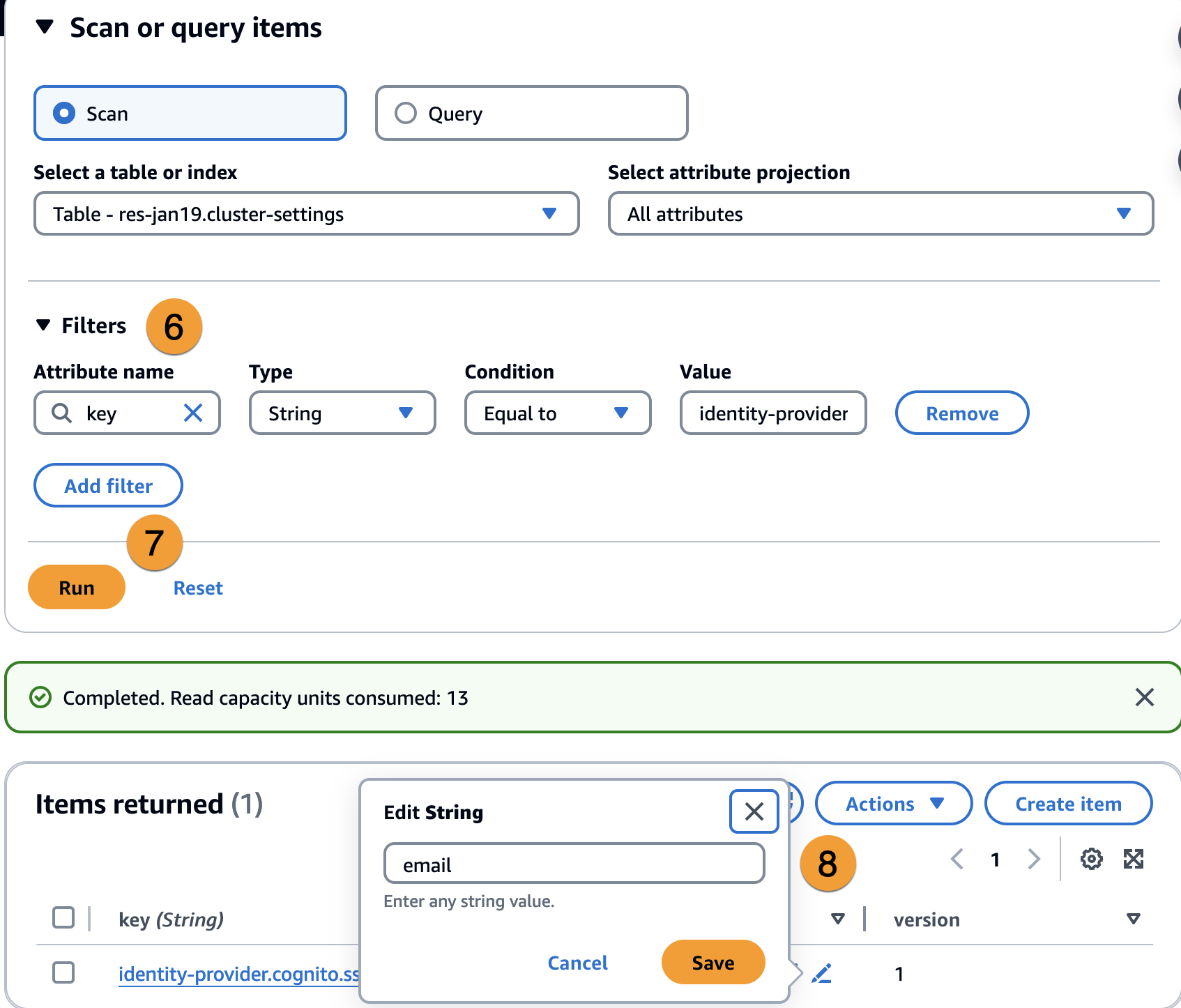 The Amazon CognitoUpdate the Filters and Items returned in DynamoDB.