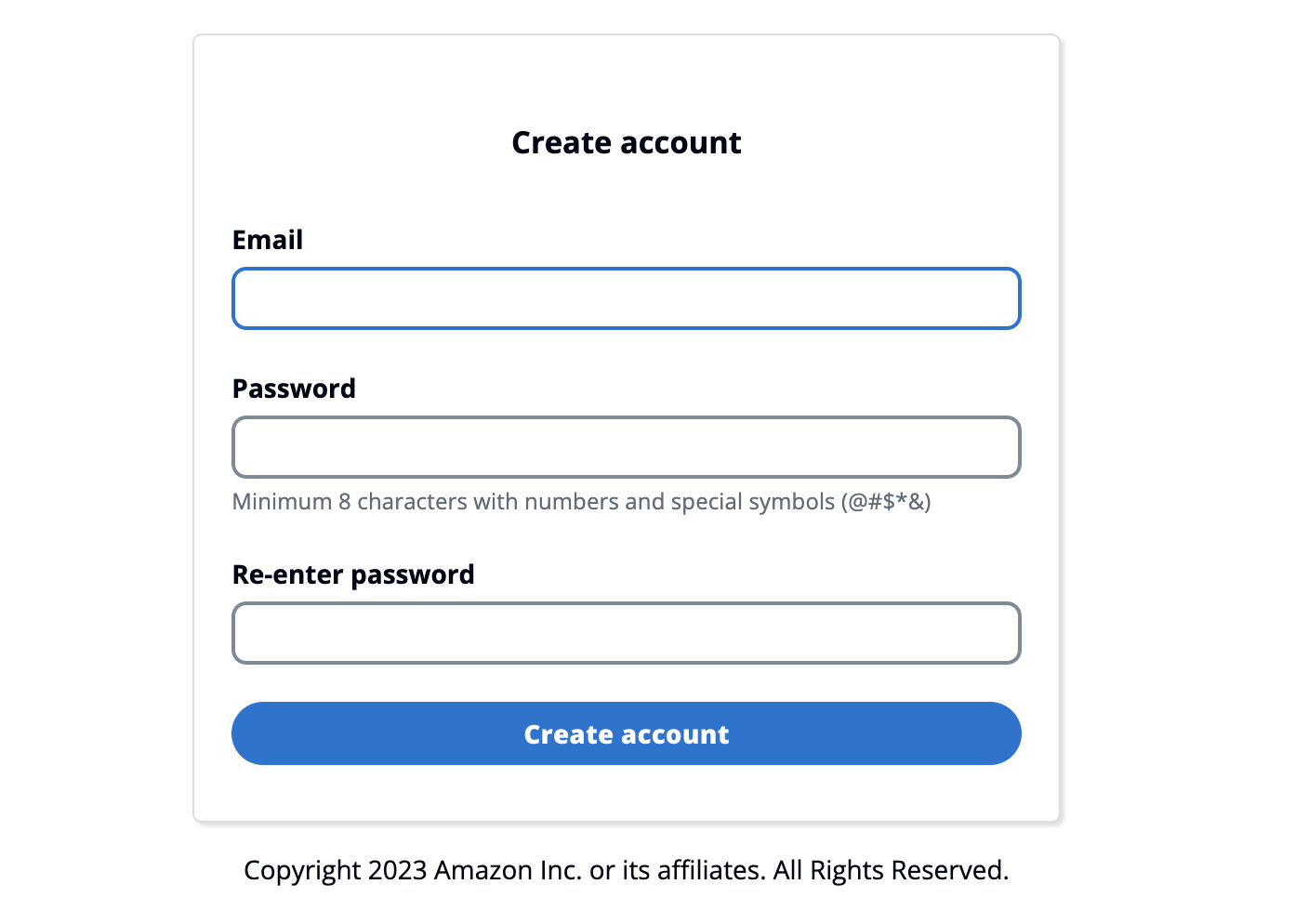 Create account page for user self-registration