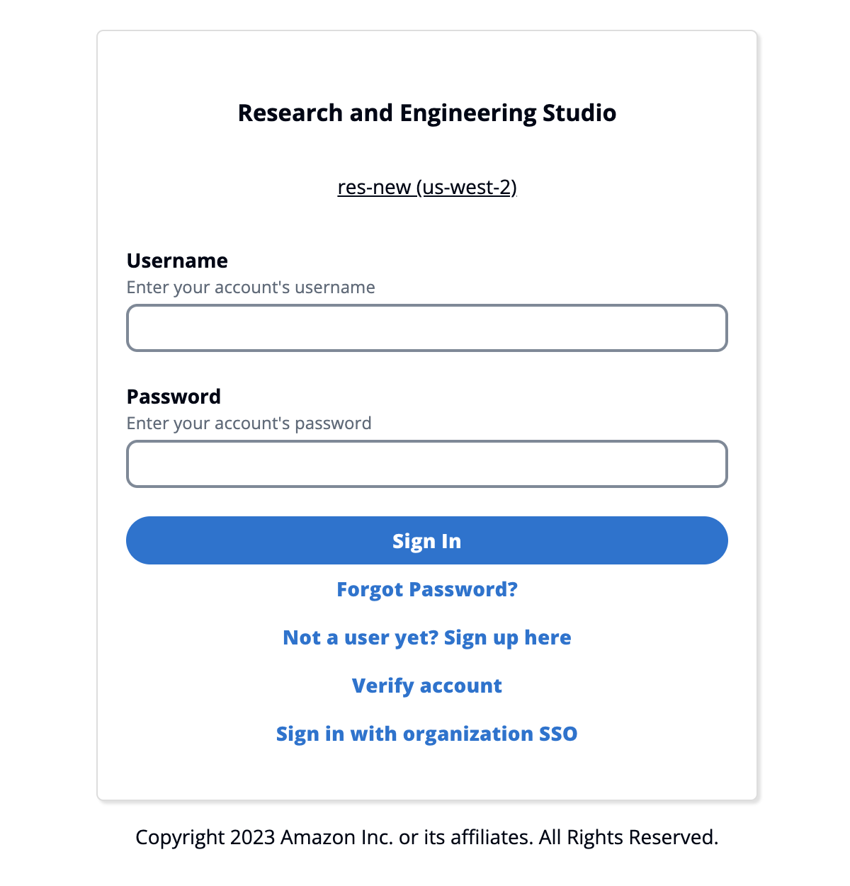 User sign-in page with options to sign up, verify account, or sign-in with organization SSO