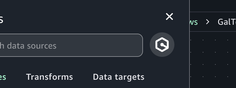 The Amazon SageMaker Unified Studio UI showing the Q icon under the "Add nodes" menu .