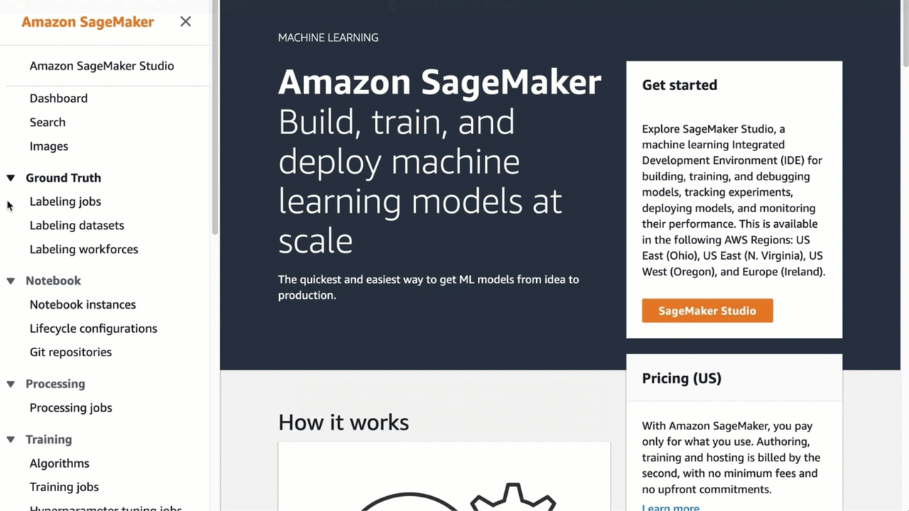 Animated screenshot that shows how to create a SageMaker notebook instance.