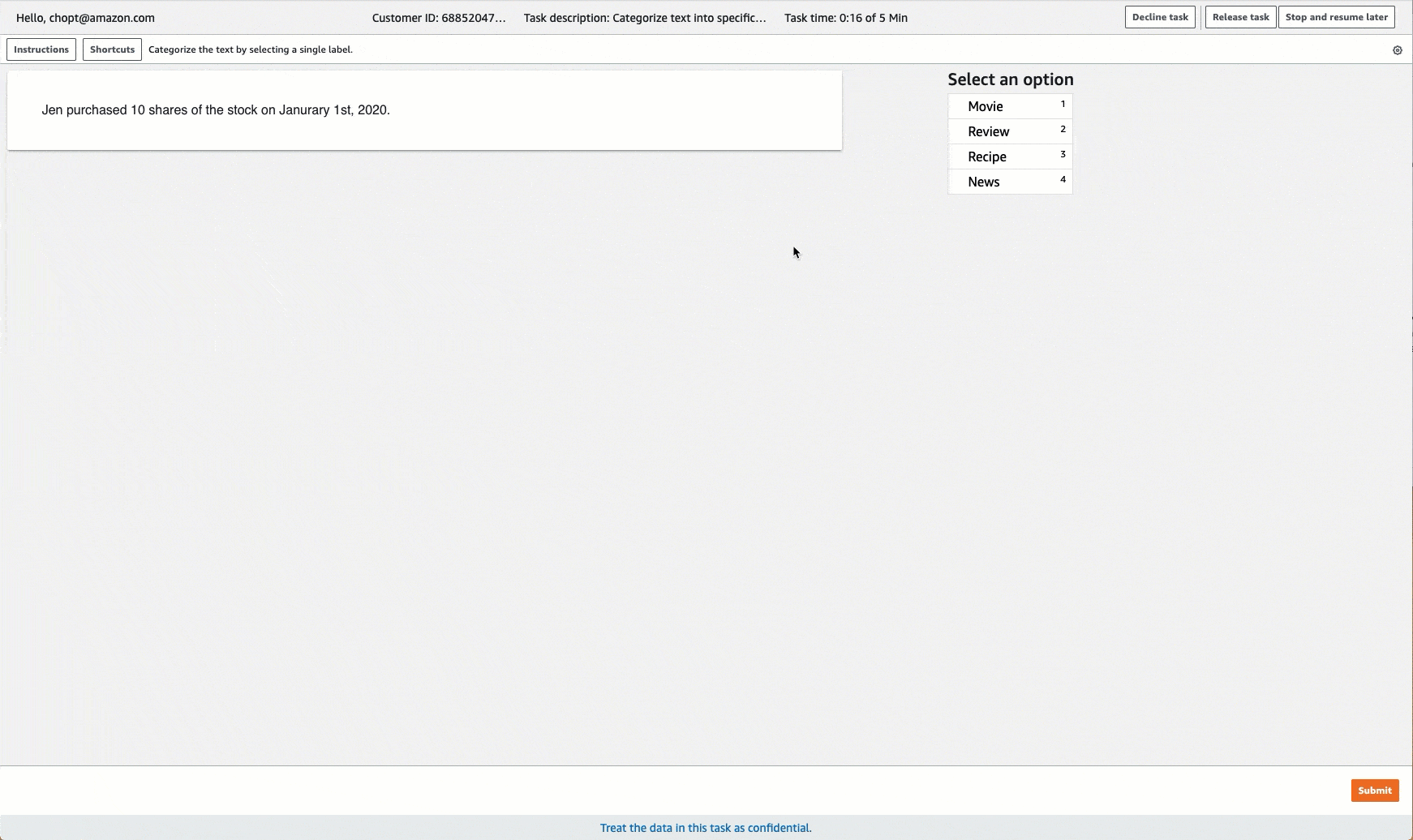 Gif showing how to create a text classification labeling job in the SageMaker AI console.