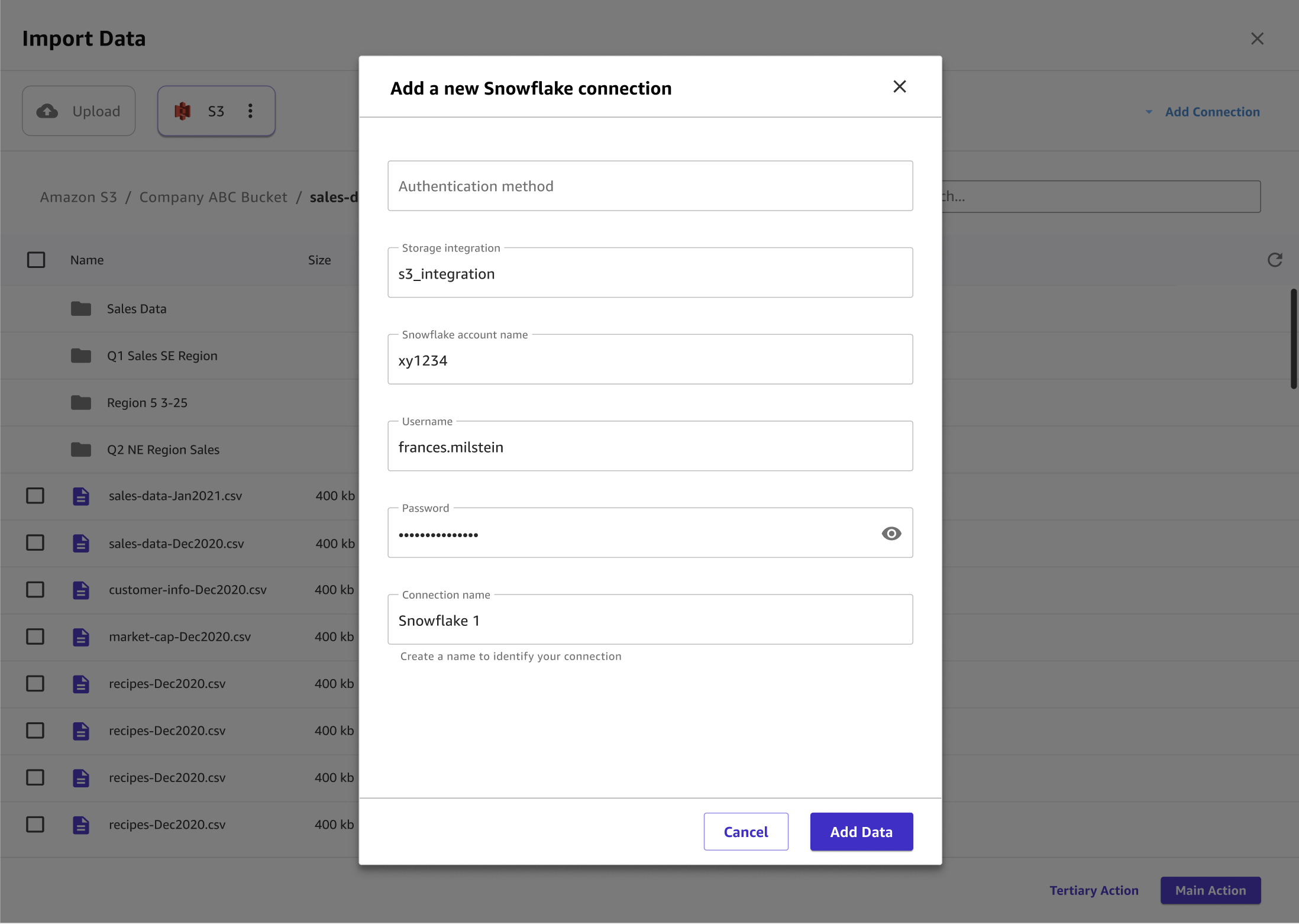 
                        Screenshot of the Add a new Snowflake connection dialog box in Canvas.
                    