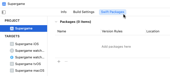 
            The location of the "Swift Packages" tab in Xcode.
         