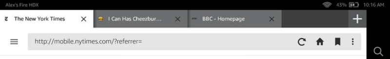 Browser tabs showing New York Times, I Can Has Cheezburger, and BBC Homepage.