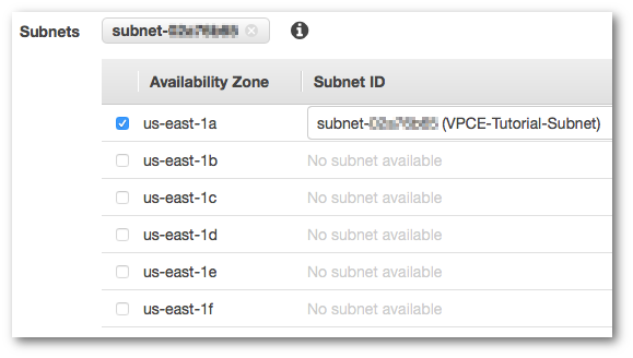 
	                The subnets on the Create Endpoints page.
	              