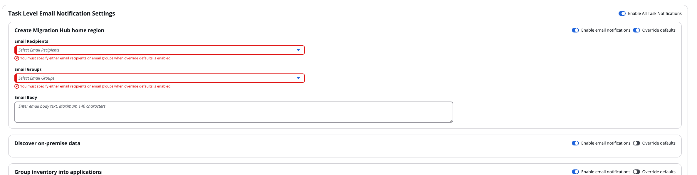 pipeline creation task level email recipients