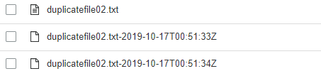 Three Amazon S3 objects labeled duplicatefile02.txt with timestamps.