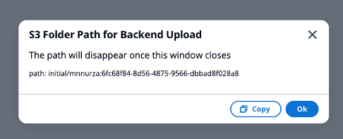 Screen showing S3 Folder path dialog box
