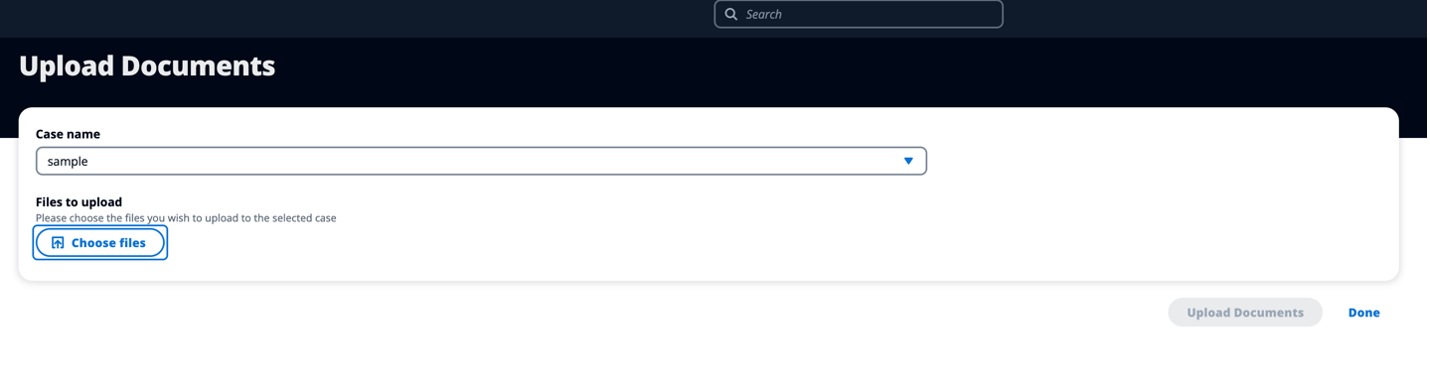 Screen showing Choose files button