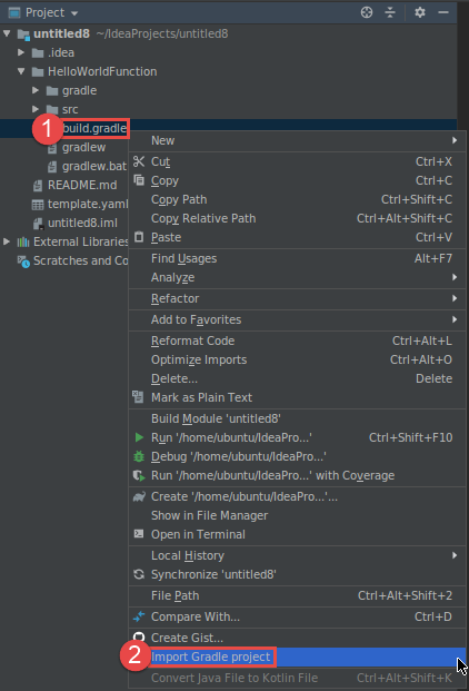 Choosing to import the Gradle project