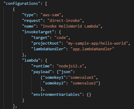 
                    Configuring the launch.json file for directly
                        invoking Lambda functions.
                