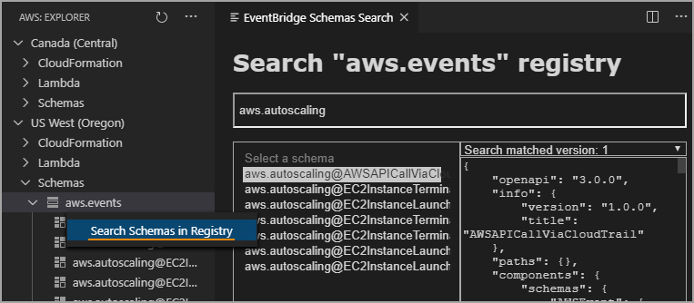 
                        Search for an EventBridge schema.
                    