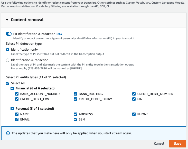 
                    Amazon Transcribe console screenshot: the advanced settings panels, all 
                        collapsed.                    
                