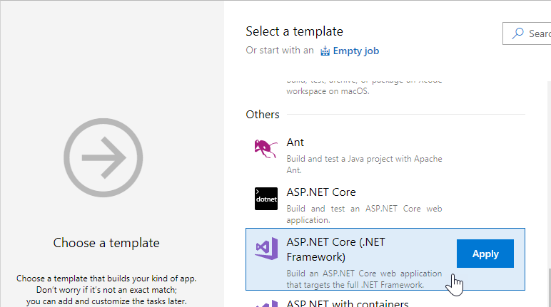 
            New build pipeline based on ASP.NET Core (.NET Framework) template
         
