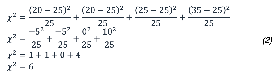 Formulas for Ei, Oi, and X2 using our example, resulting in an answer of 6.