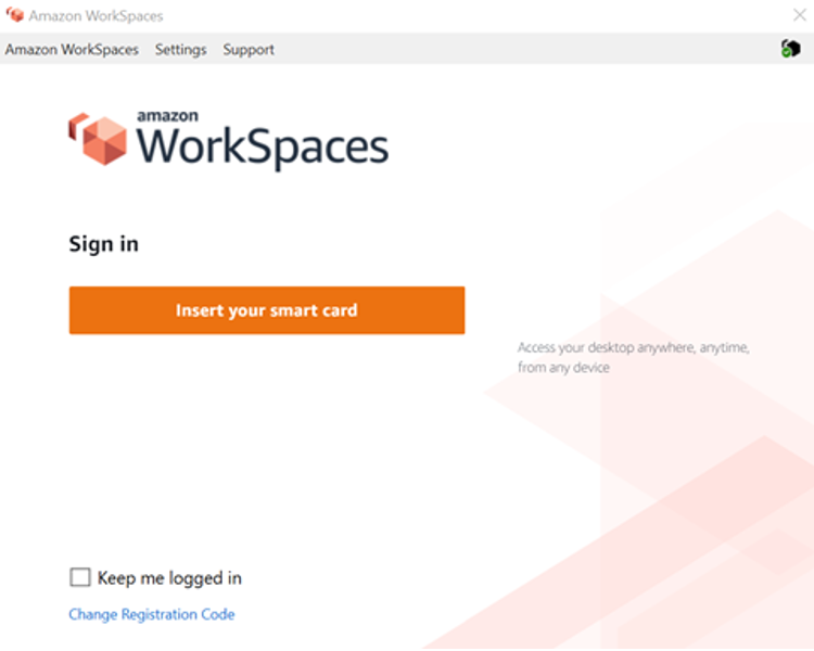 Screenshot showing the WorkSpaces sign in console