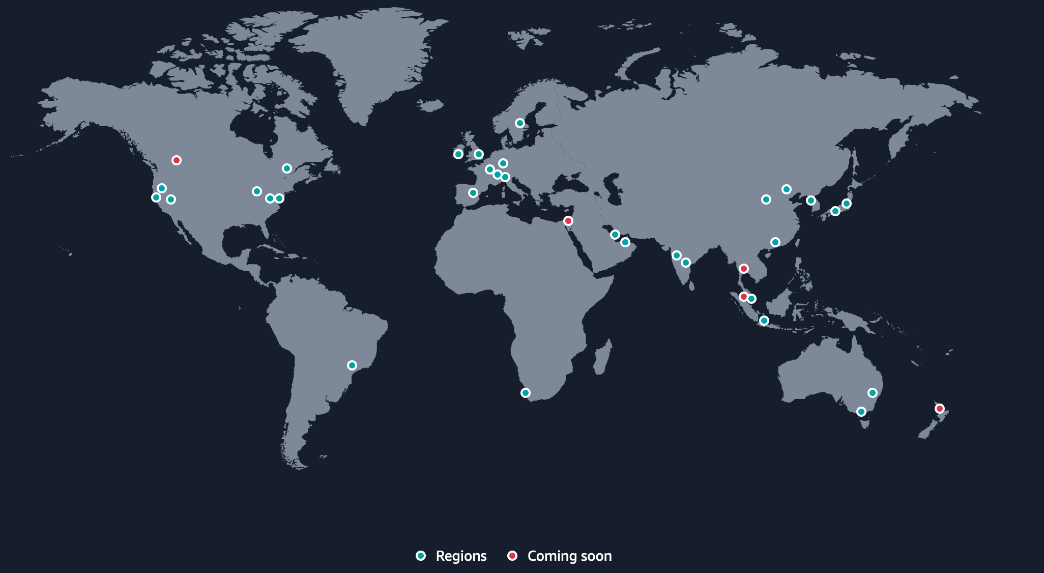 Map of AWS Regions and Availability Zones
