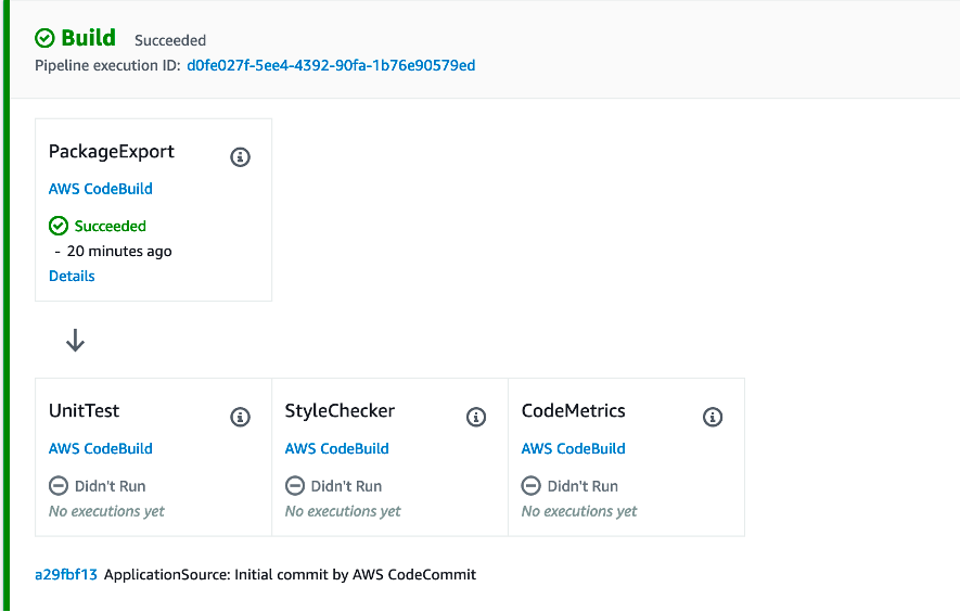 Build pipeline with PackageExport succeeded, and three parallel actions not yet run.