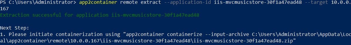 App2Container successfully extracting the artifacts required for containerization