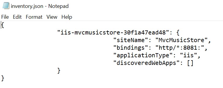 Screen showing inventory.json confirmation