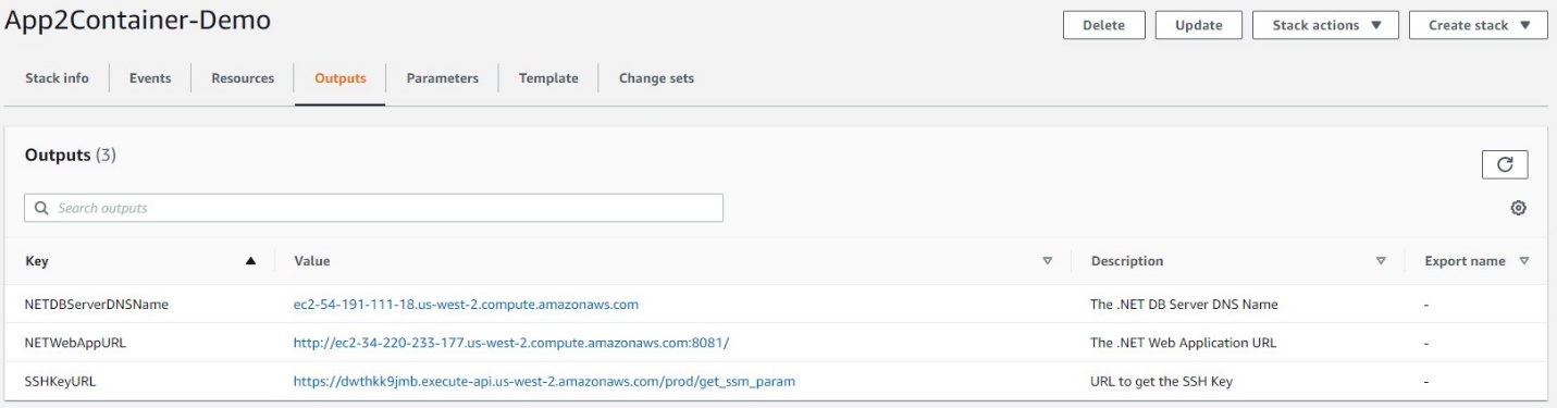 Screen shot of the Outputs tab