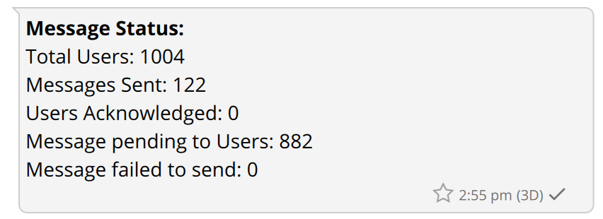 Sample broadcast message status summary showing various status types.