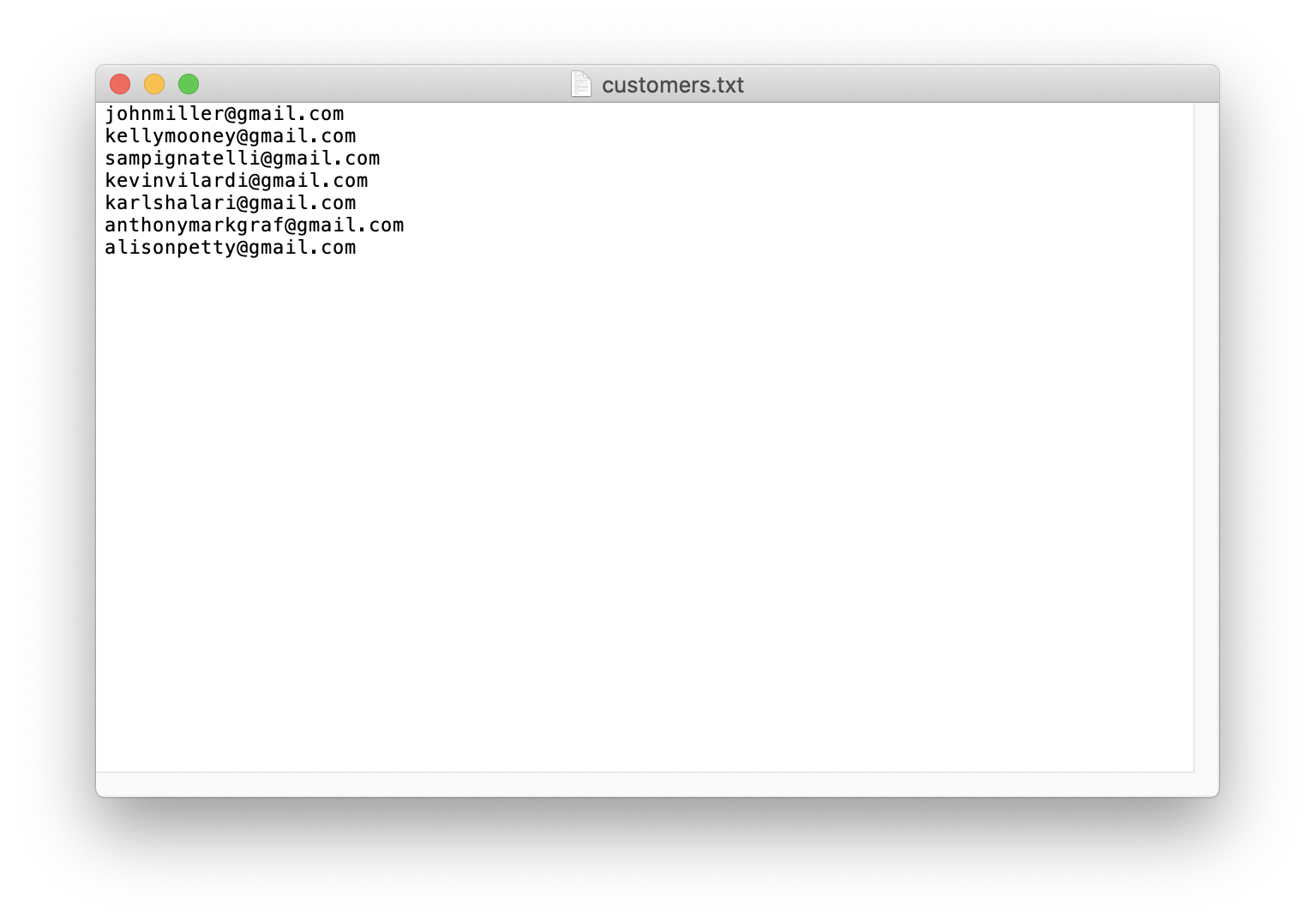 Example text file format showing Wickr user IDs on separate lines.