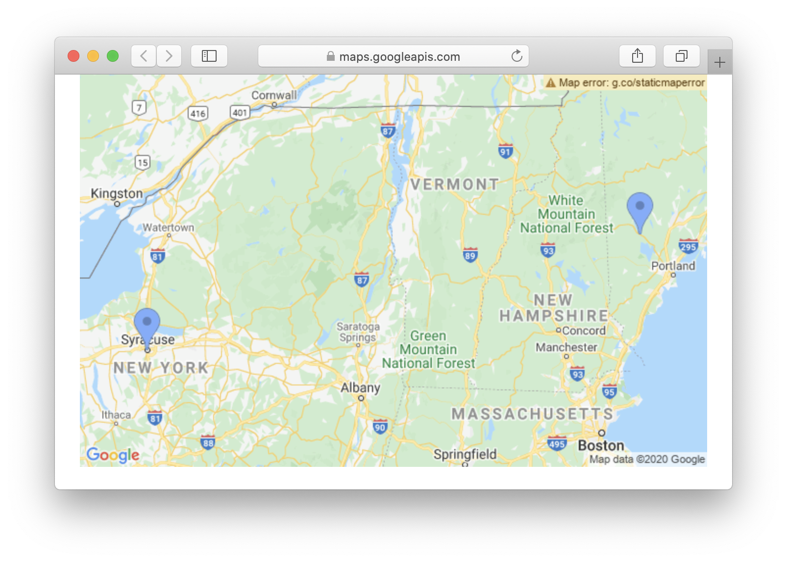 Google Maps display showing user location pins for a broadcast message.