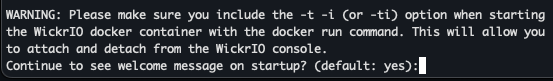 The Wickr IO welcome message prompt.