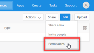 
                        A cursor selecting the Permissions command on the Share
                            menu.
                    