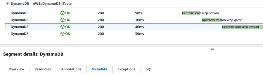 
        Annotations and metadata are viewable in the segment or subsegment details in the CloudWatch
          console
      