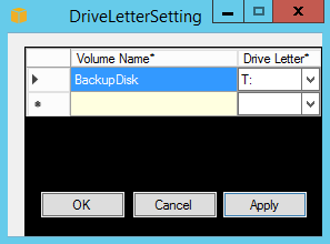 DriveLetterSetting finestra di dialogo.