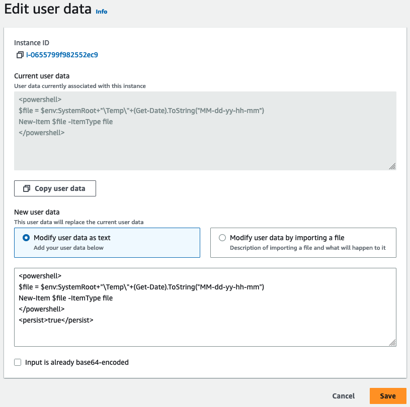 Finestra di dialogo Edit User Data (Modifica dati utente).