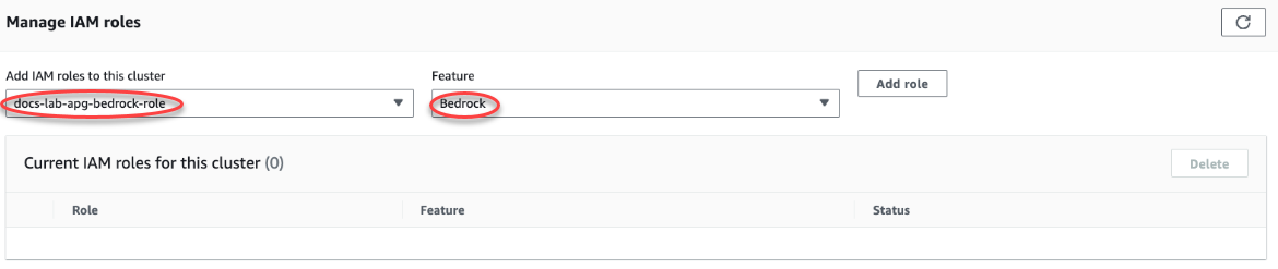 Il ruolo per Amazon Bedrock è stato aggiunto al cluster Aurora SQL Postgre DB ed è ora attivo.