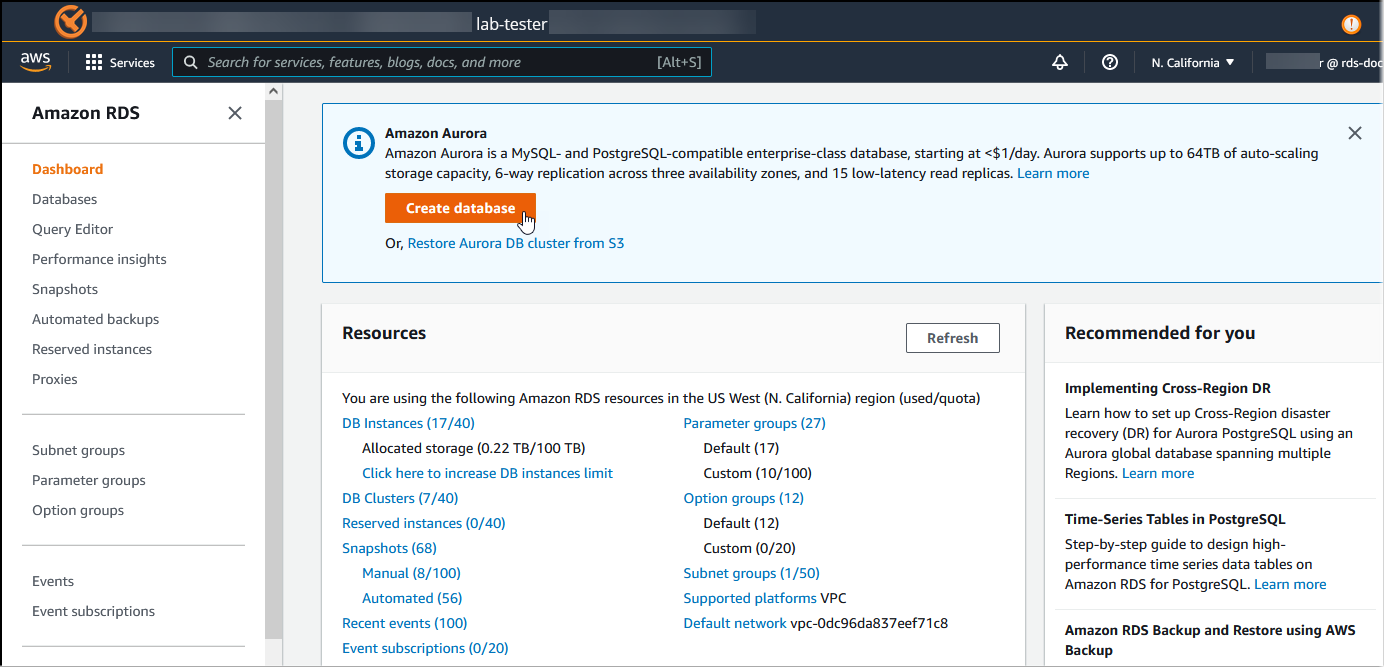 Creazione di un cluster Aurora PostgreSQL con Babelfish in esecuzione.