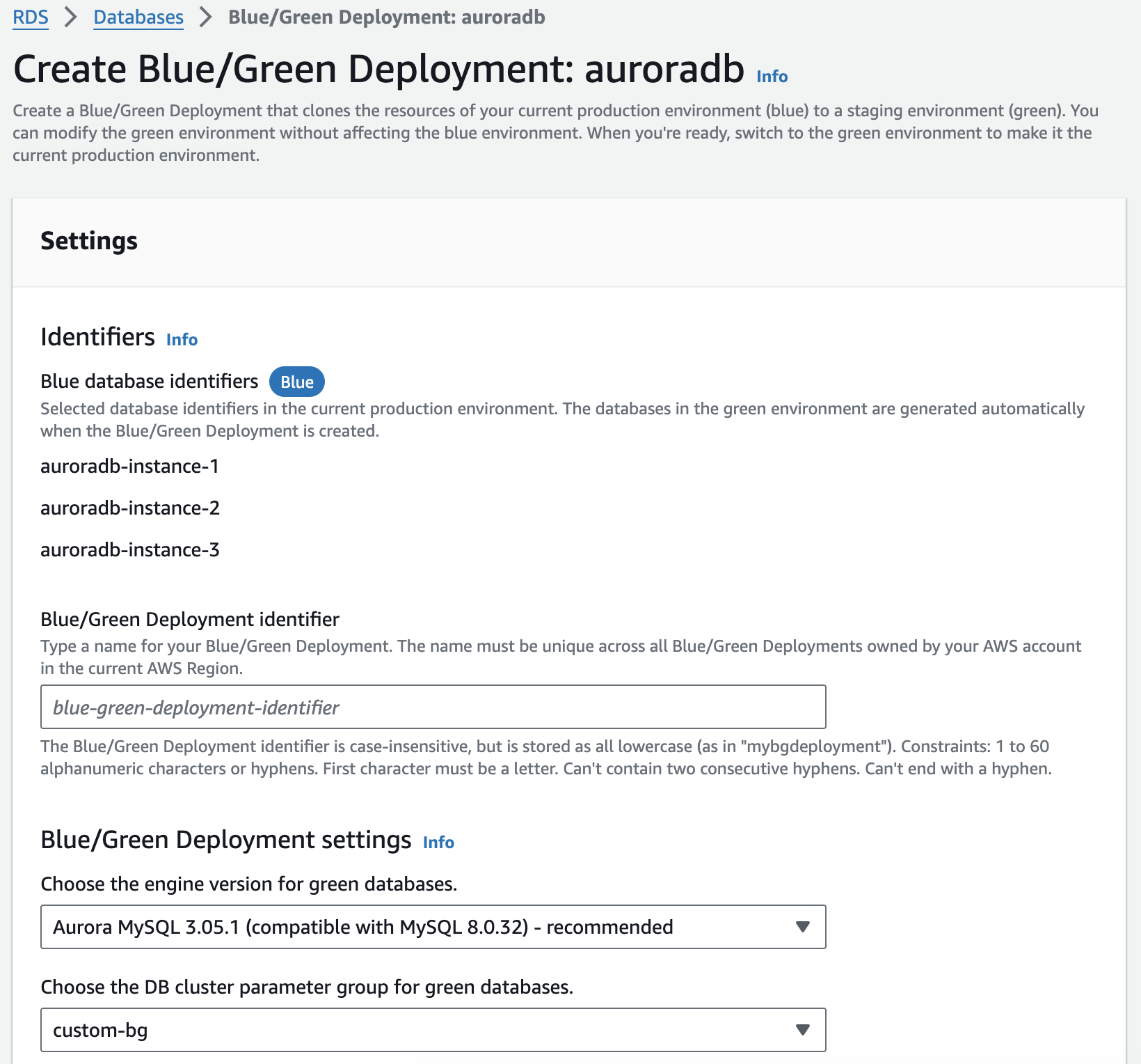 Creazione dell'implementazione blu/verde