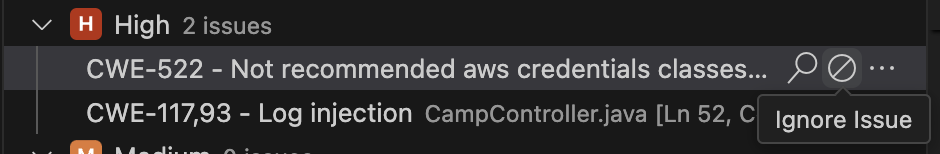 L'icona ignora per un problema di codice inVisual Studio Code, utilizzata per aprire, ignorare e chiudere un problema di codice.