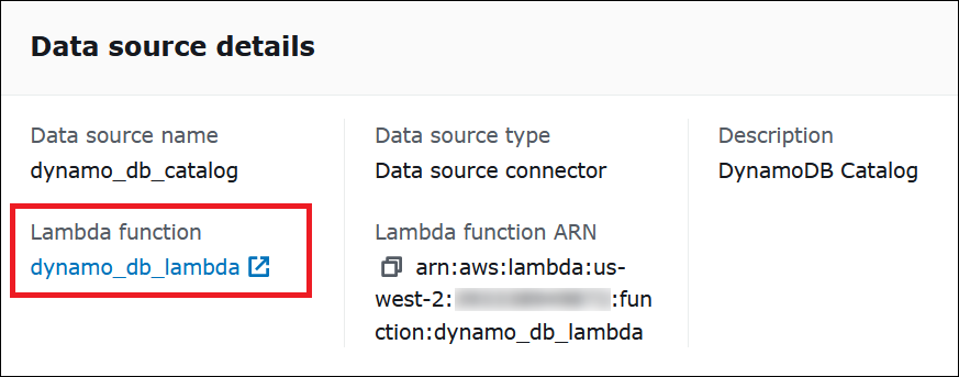 Seleziona il link della funzione Lambda.