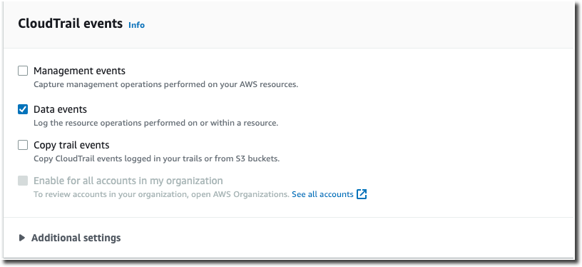 Scegli gli eventi CloudTrail relativi ai dati per l'archivio dati degli eventi