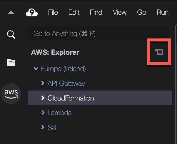 Screenshot etichettato che mostra la posizione del menu Toolkit (Kit di strumenti) per AWS Toolkit