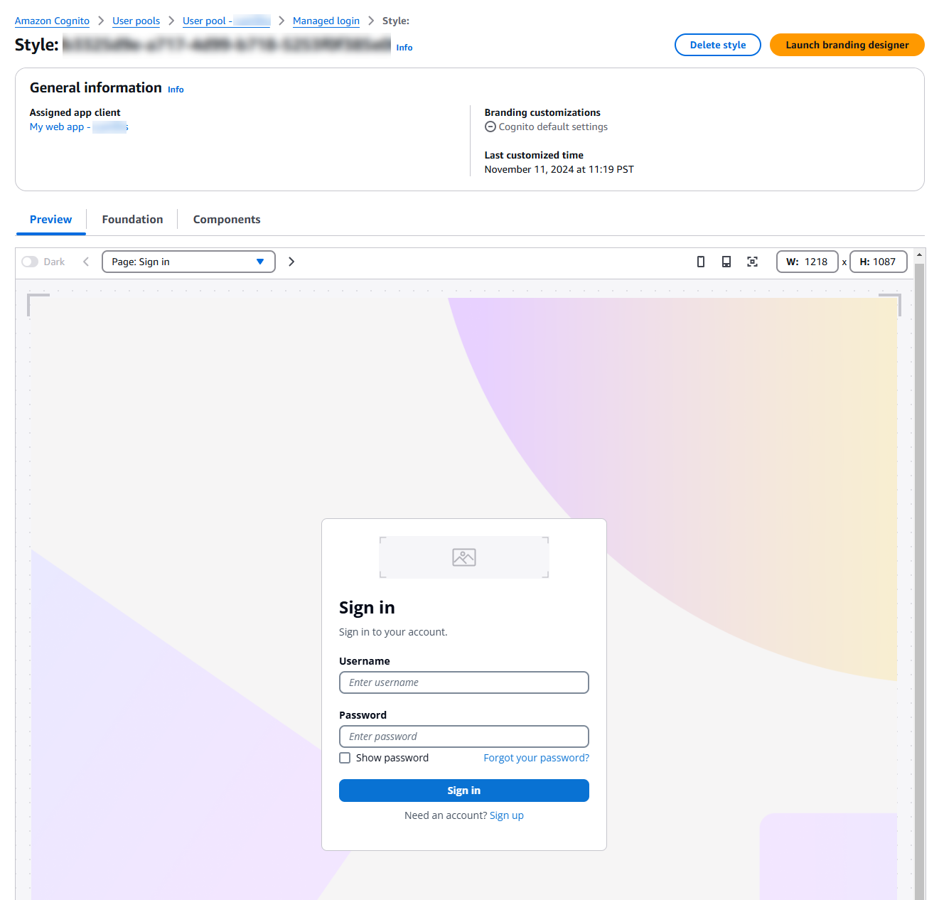 Una AWS Management Console schermata della configurazione dettagliata dei componenti di accesso gestito.