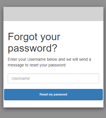 pagina dell'interfaccia utente ospitata per la password dimenticata in cui viene richiesto il nome utente