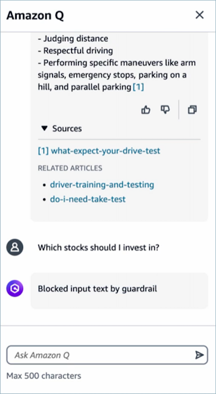 Un esempio di messaggio guardrail predefinito visualizzato da un cliente.