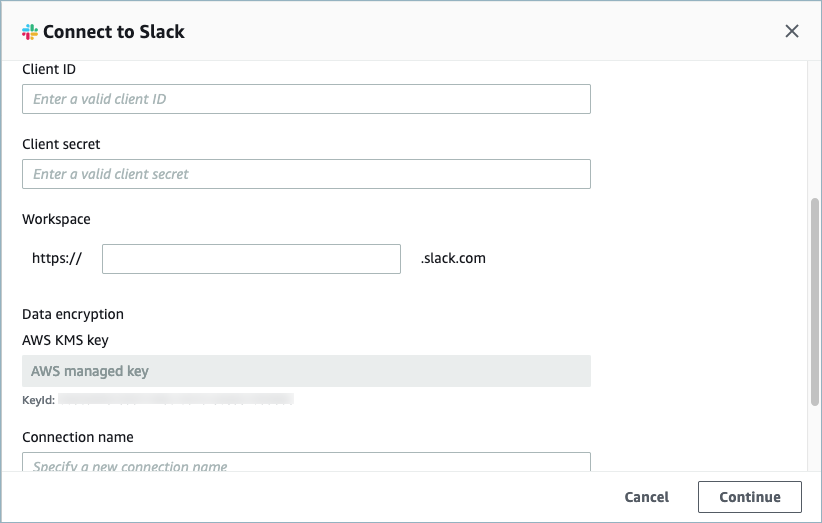 La pagina di connessione a Slack.