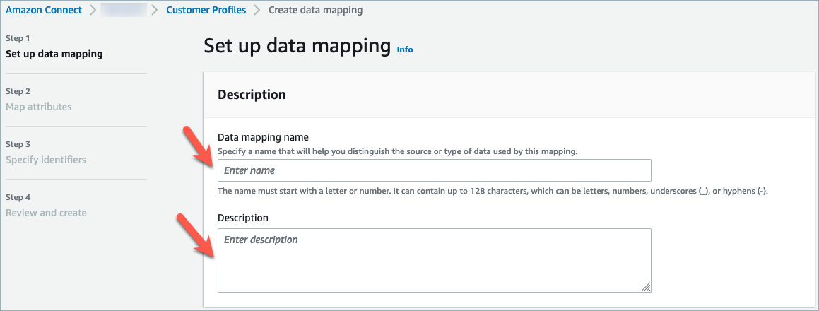 La pagina di mappatura dei dati impostata.