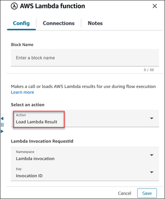 L'azione Carica risultato Lambda nella scheda Config. AWS Lambda
